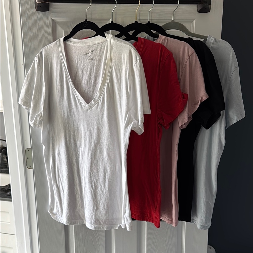 V-Neck T-Shirt Bundle - White, Red, Pink, Black, Blue